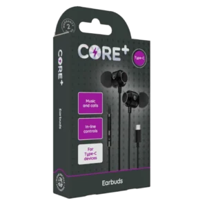 Core+ Type-C Black Earbuds 1.2m